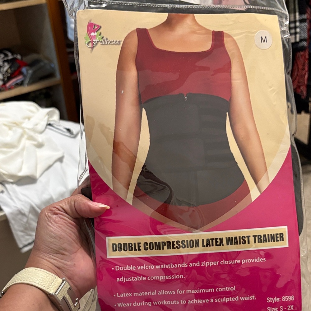 Double Compression Latex Waist Trainer - Black with Burgundy Top